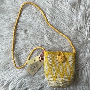 Anthropologie EN SHALLA Leather Trim Dried Palm Crochet Bucket Bag 44L00 NWT